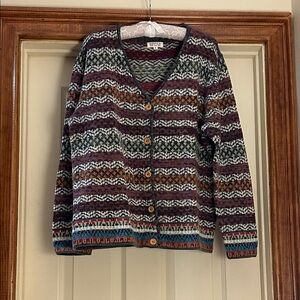 NWOT Purple and Orange Fair Isle Cardigan Sweater 100% Alpaca